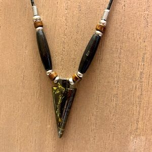 Stone Pendant, Black Leather Lace necklace